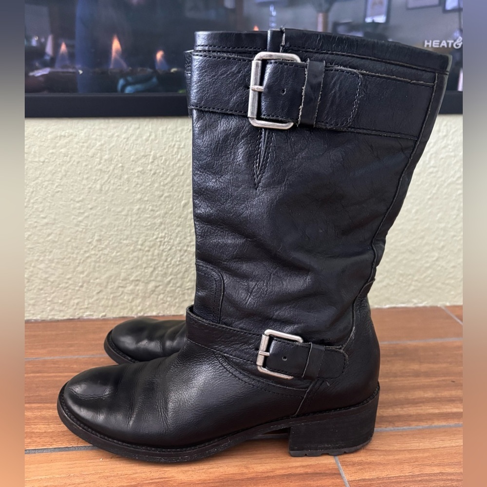 Franco Sarto Black Leather Ankle Moto Boots Size: 8.5 - Picture 2 of 7